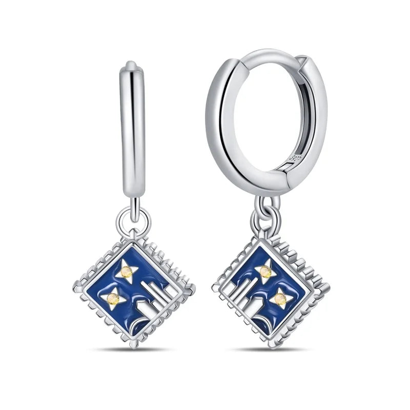 Classic Earrings For Women Girls 925 Silver Sparkling Four Leaf Clover Dragonfly Bees Double Hoop Earrings Luxury Party Jewelry