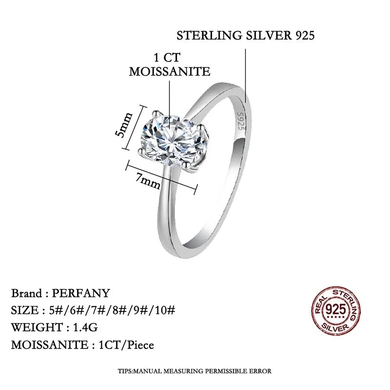 PERFANY 1/2/3CT Oval Moissanite Ring For Women S925 Pure Silver Pigeon Egg Sparkling Engagement Ring Wedding Jewelry Gift - Madeinsea©
