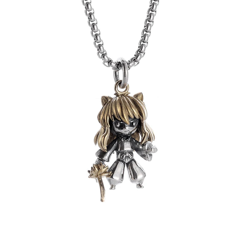 Silver-Plated Anime Mecha Beautiful Girl Girl Pendant Necklace Men and Women Hip-Hop Rock Punk Trendy Jewelry Gift - Madeinsea©