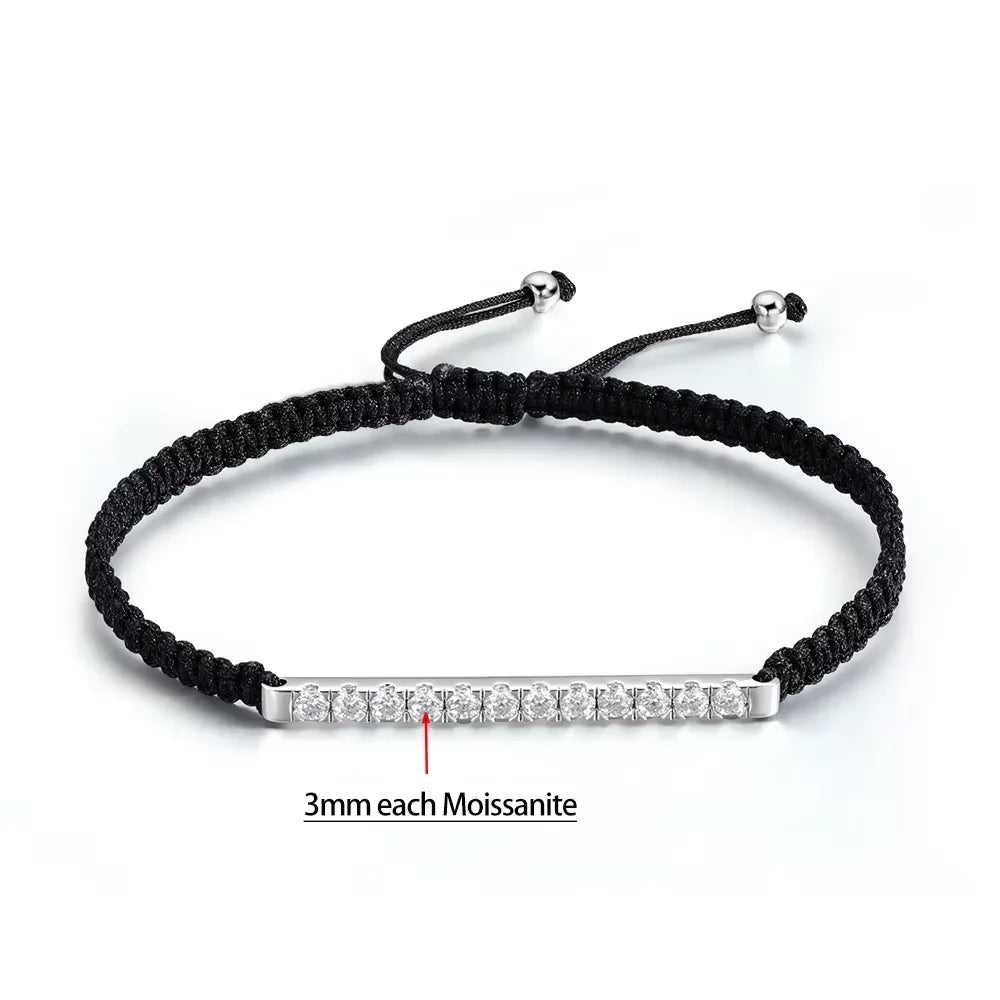 Serenity 2mm 3mm D Color Moissanite Bracelet Braided-rope for Women Men 100% S925 Sterling Silver Adjustable Hand Chain Jewelry - Madeinsea©