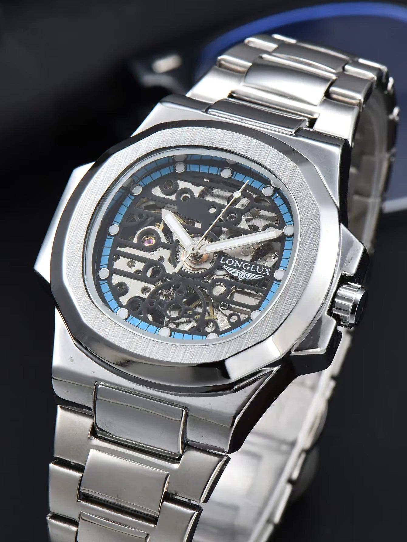 LONGLUX automatic watch wholesale mechanical watches stainless steel skeleton waterproof men's luxury watch men gift