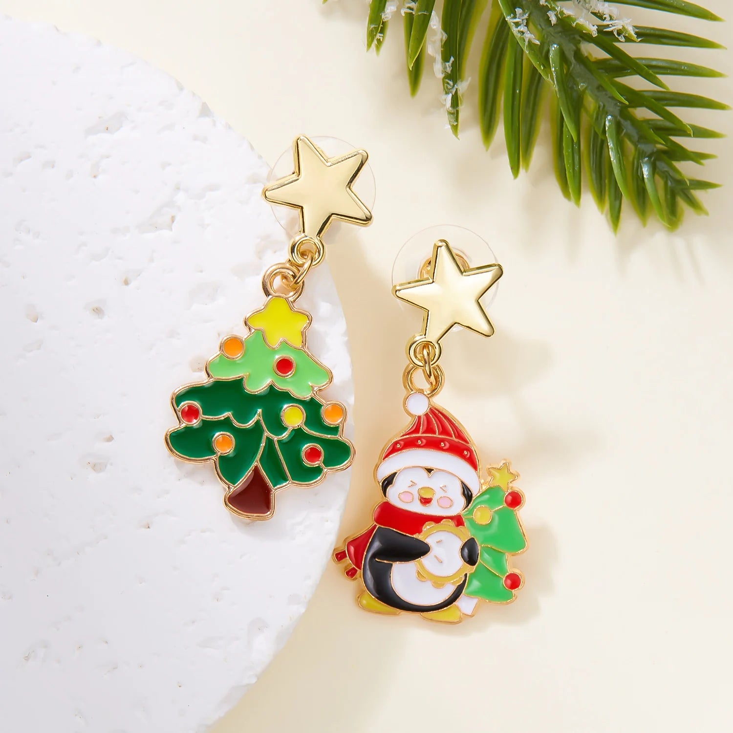 Christmas Asymmetrical Dangle Earrings For Women Santa Claus Christmas Tree Snowman Angel Zircon Pendant Earring Xmas Jewelry