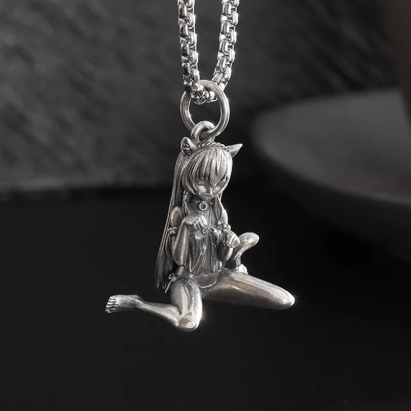 Silver-Plated Anime Mecha Beautiful Girl Girl Pendant Necklace Men and Women Hip-Hop Rock Punk Trendy Jewelry Gift - Madeinsea©