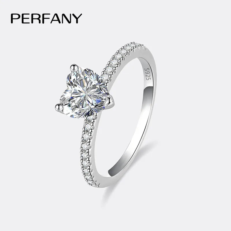 PERFANY 1/2CT Heart Cut Moissanite Ring for Women S925 Pure Silver Shiny Laboratory Diamond Engagement Luxury Jewelry - Madeinsea©