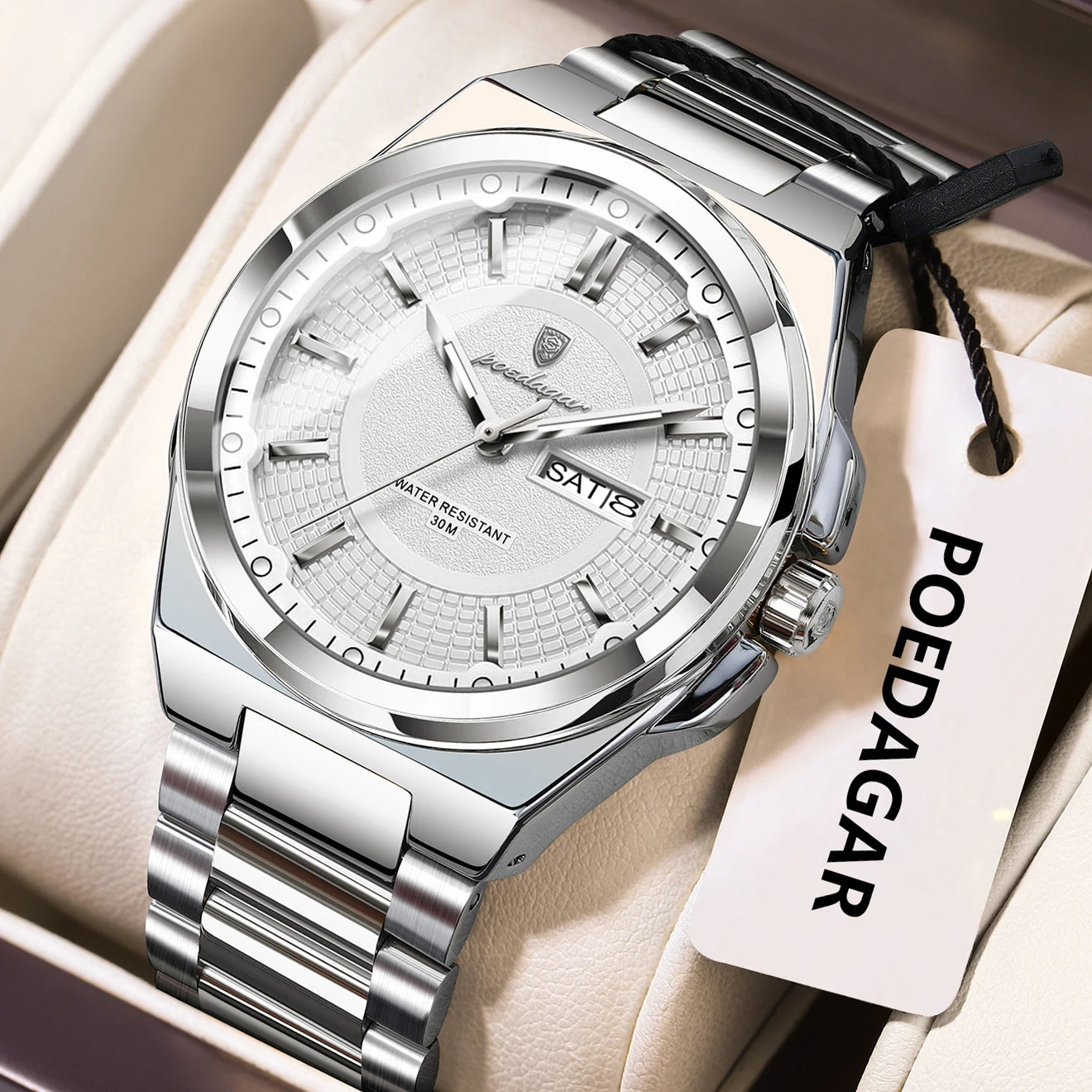 POEDAGAR Sport Original Men Clock Quartz Date Week Luxury Man Wristwatch Waterproof Luminous Stainless Steel Men's Watches Reloj - Madeinsea©