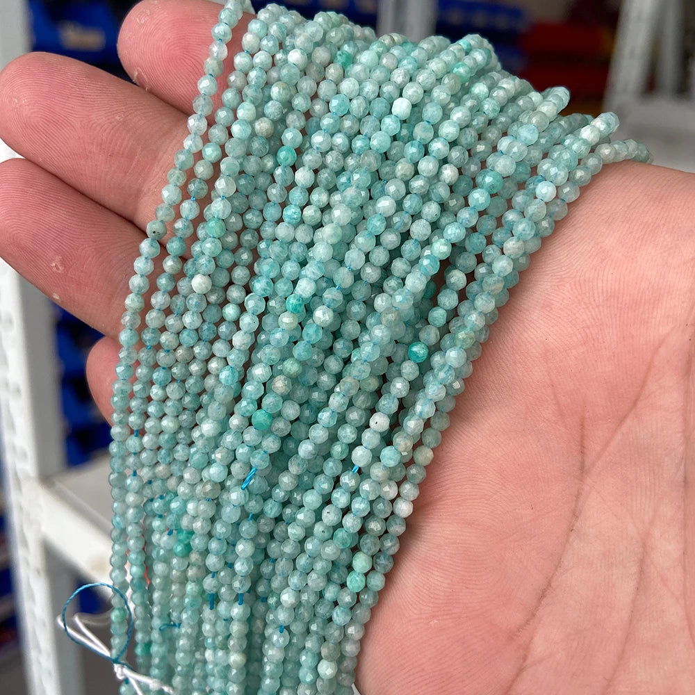 2025 New 2mm 3mm Natural Stone Beads Blue Quartzs Crystal Turquois Aquamarines Beads For Beadwork DIY Bracelet Accessories 38CM