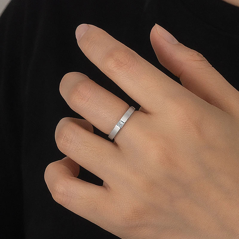 PERFANY 0.3CT Princess Square Cut Moissanite Ring for Men and Women S925 Pure Silver Laboratory Diamond Couple Wedding Jewelry