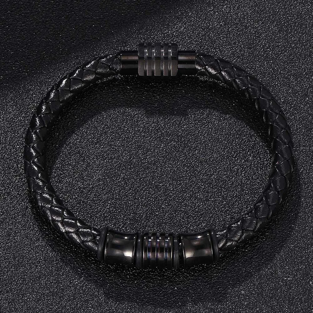 MKENDN Simple Style Stainless Steel Bracelet Viking Leather Bracelets for Men Punk Jewelry Homme Accessories
