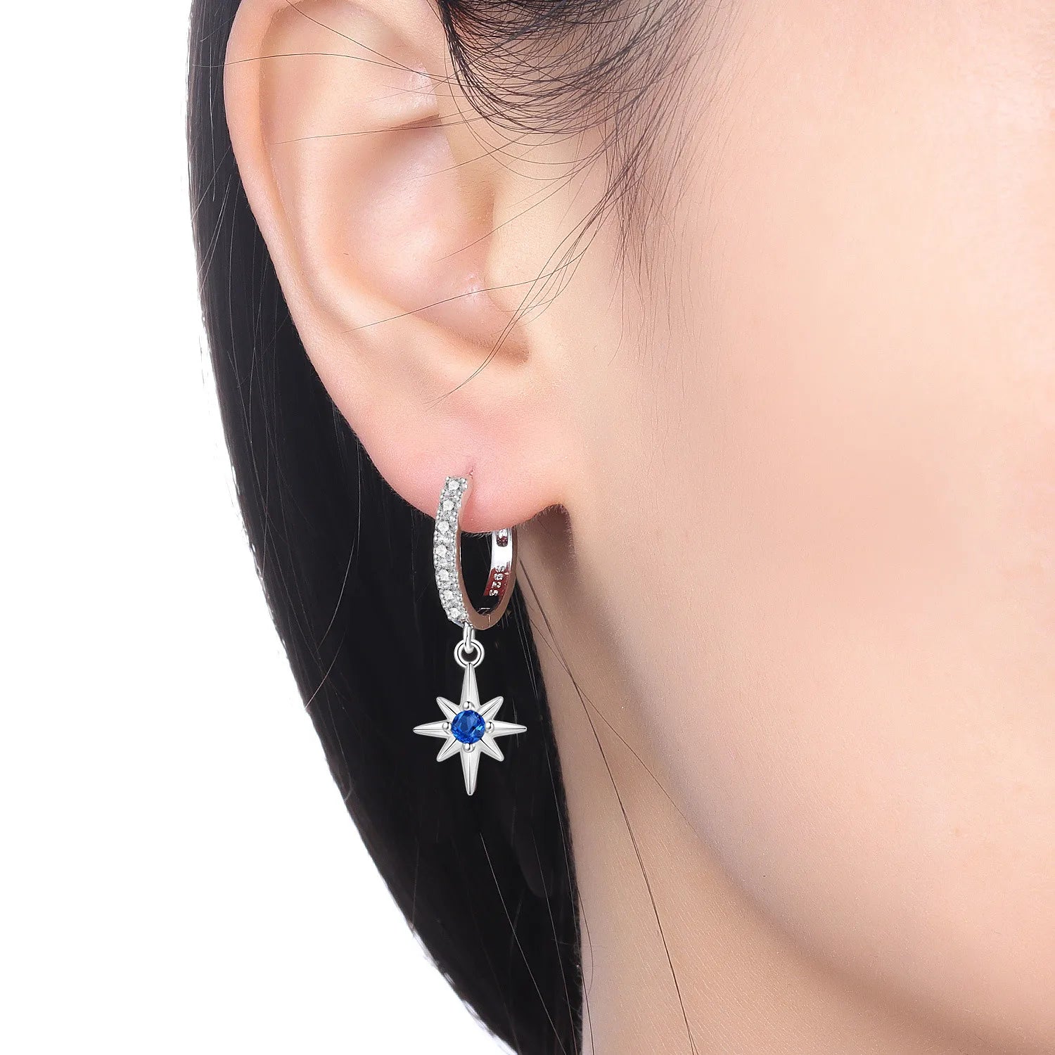 PANPOKI 925 Sterling Silver Simple Blue Zircon Star Drop Earrings Women Earrings Charm Fashion Versatile Party Jewelry Gifts