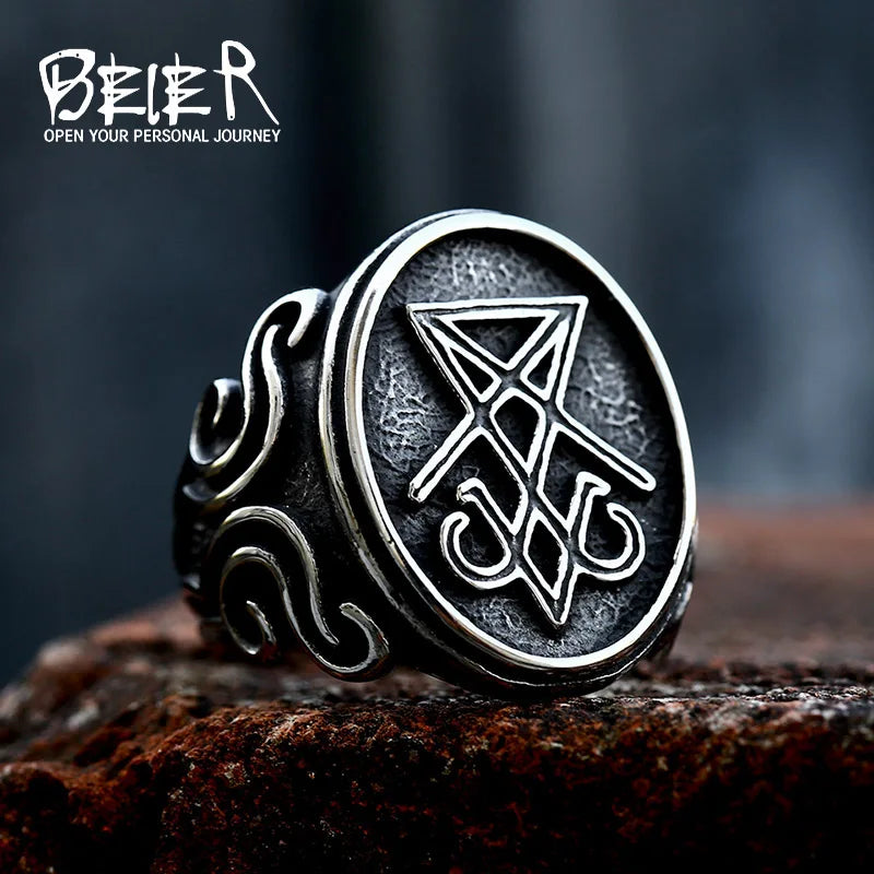 BEIER 2022 Updated Design Vintage Lucifer Satan Signet Ring  Men's Ring Gothic Style Amulet Witchcraft Wicca Wholesale Jewelry - Madeinsea©
