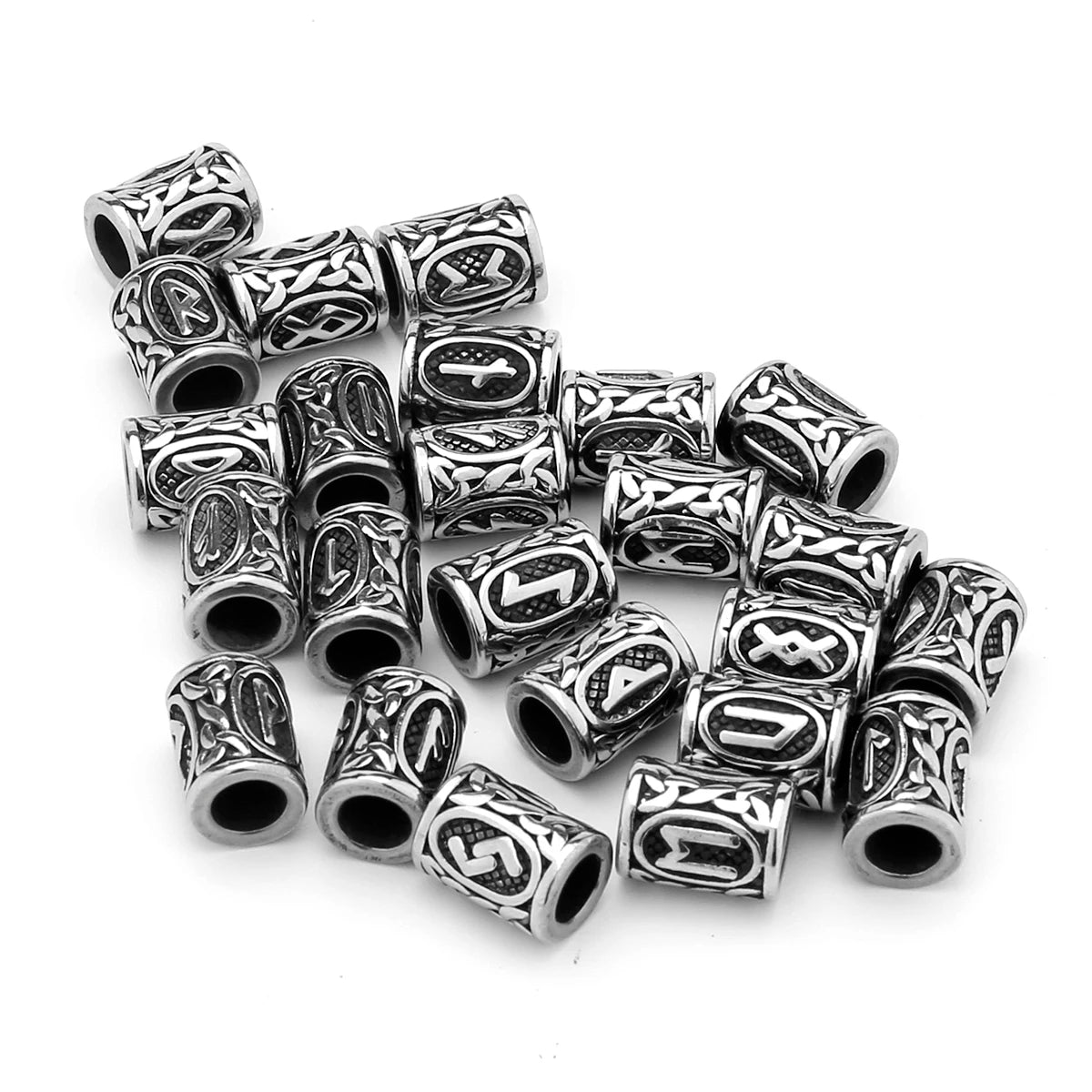 Stainless Steel Viking Rune Beads 6mm Big Hole Futhark Hair Beard Bead Bracelet Small Ornament Making Accessories Wholesale