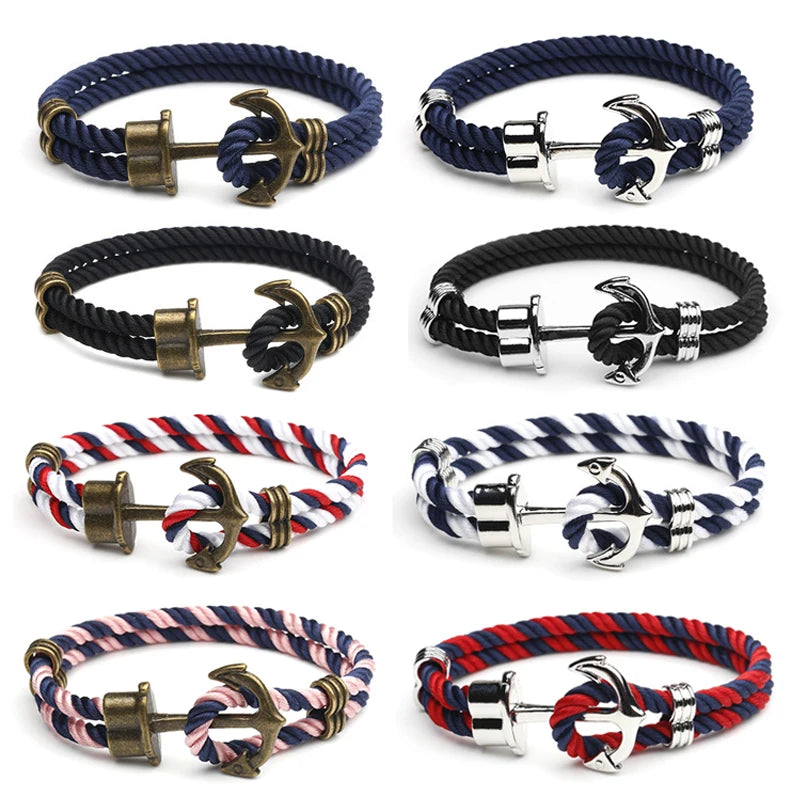 Retro Metal Anchor Bracelet Handmade Woven Double Strand Nautical Surfer Waterproof Rope Couple Jewelry Navy Style - Madeinsea©