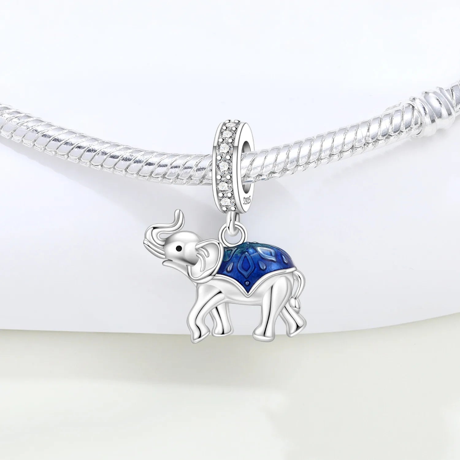 PANPOKI 925 Sterling Silver Blue Elephant Animal Beads Original Pendants Bracelet Charm Jewelry Party DIY Trendy Gifts
