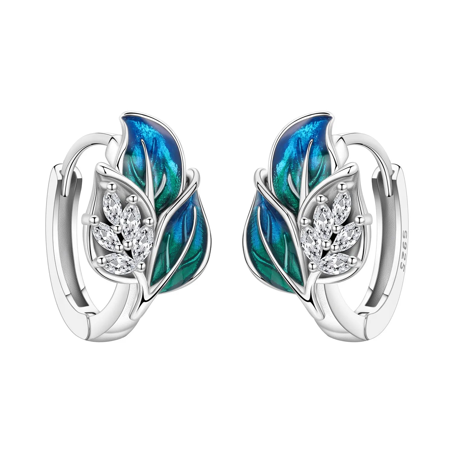 PANPOKI Original 925 Sterling Silver Blue Iris Flower Earrings Women Hoop Earring Anniversary Jewelry Trendy Gifts