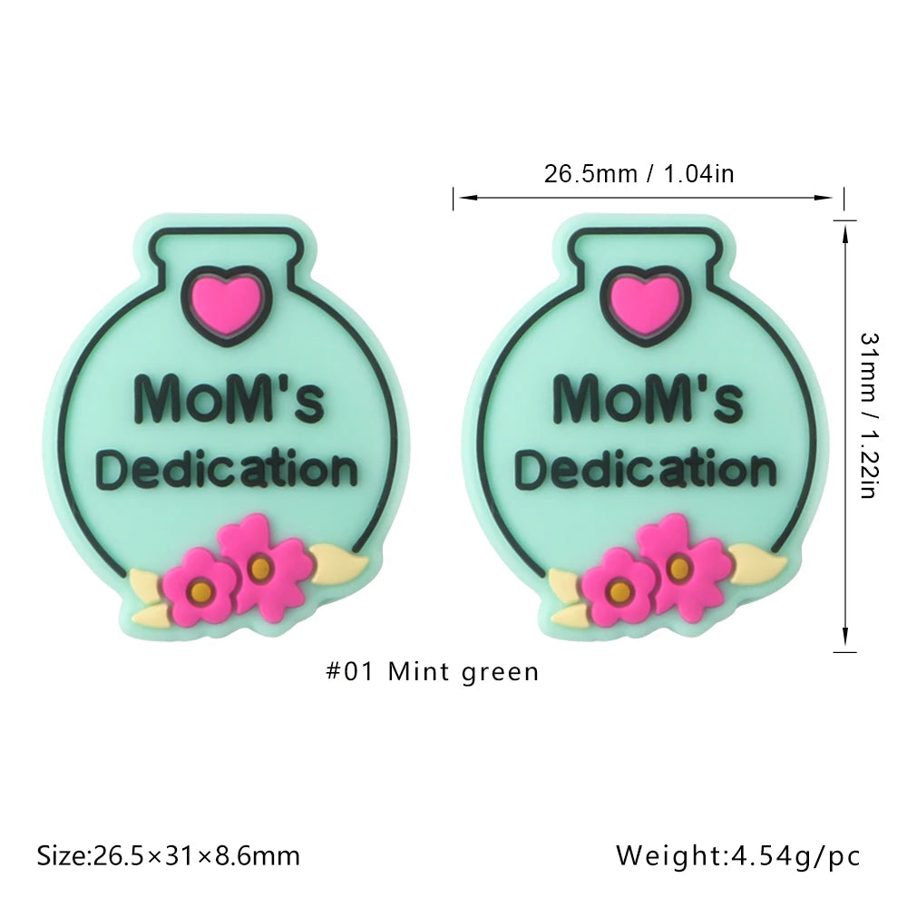 Lot de 5 ou 10 perles en silicone MOM pour la fabrication de bijoux, colliers, bracelets, accessoires de bijouterie