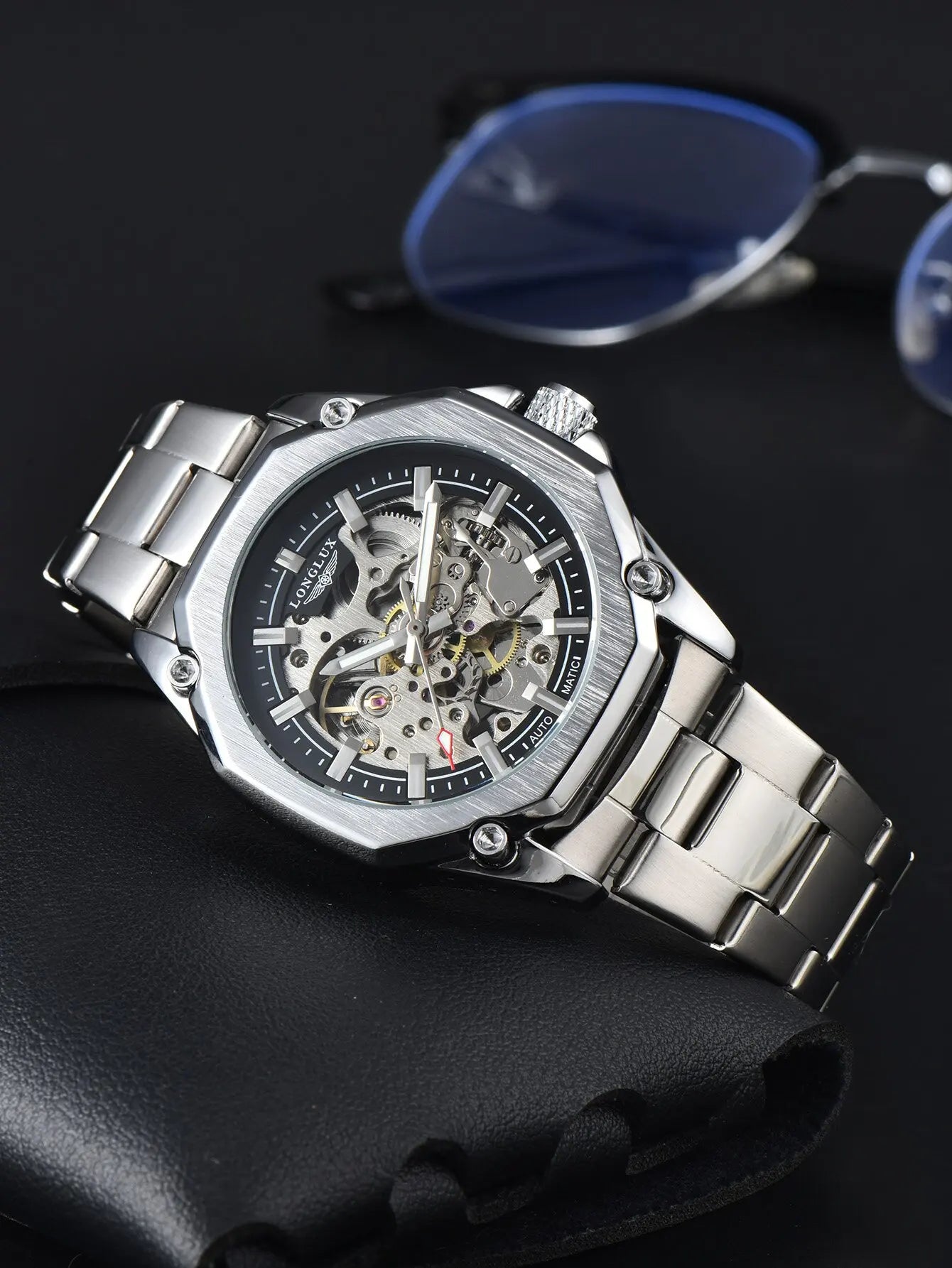 LONGLUX Men automatic mechanical watch luxury watches waterproof skeleton sport style fashion wholesale stainless steel gift