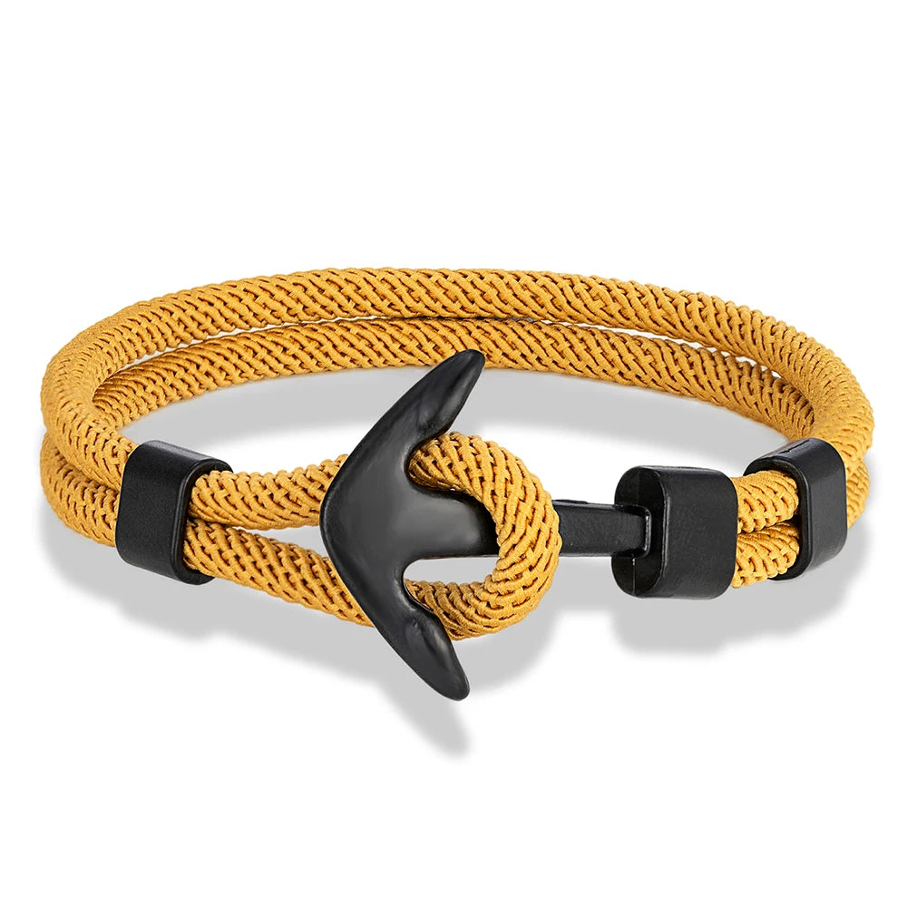 MKENDN Anker-Armbänder für Herren, doppelsträngiges nautisches Überlebensseil-Armband für Damen, schwarze Sportschnalle, wasserdichter Schmuck