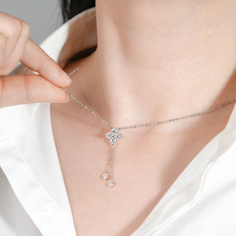 Moissanite four-leaf clover pendant necklace tassel hanging necklace women's 925 sterling silver jewelry gift GRA certificate
