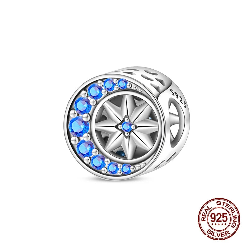 100% 925 Sterling Silver Stars Moon Sun Zircon Eye Cross Charms Beads Fit Original Bracelets DIY Jewelry For Women Protect Gifts