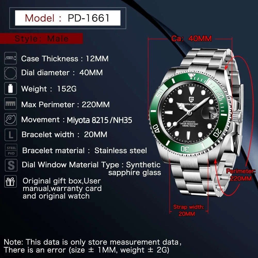 PAGANI Design 2025 New Men Automatic Mechanical Watches Miyota 8215/NH35 40mm Stainless Steel Waterproof Watch Relogio