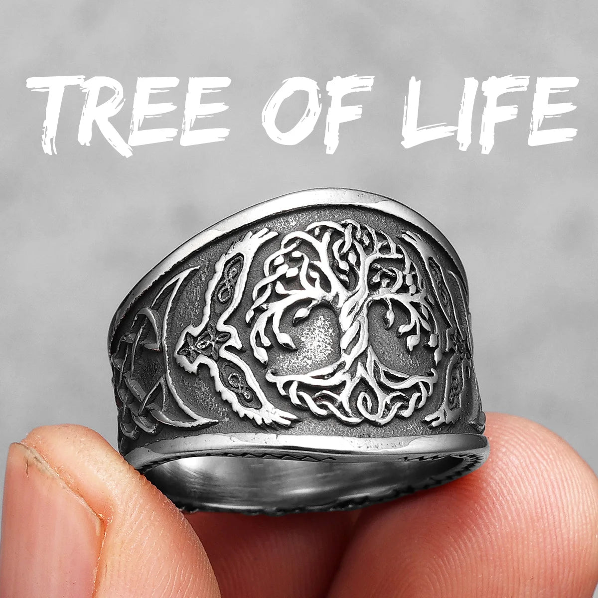 Viking Tree of Life Ring Stainless Steel Vegvisir Compass Men Rings Rock Retro for Male Rider Jewelry Creativity Gift Wholesale