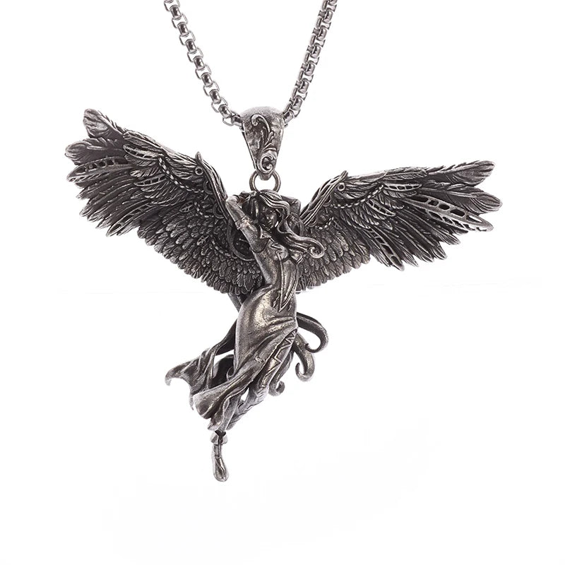 Classic Silver Plated Praying Angel Wings Pendant Necklace Men Women Fashion Protection Amulet Jewelry Birthday Gift