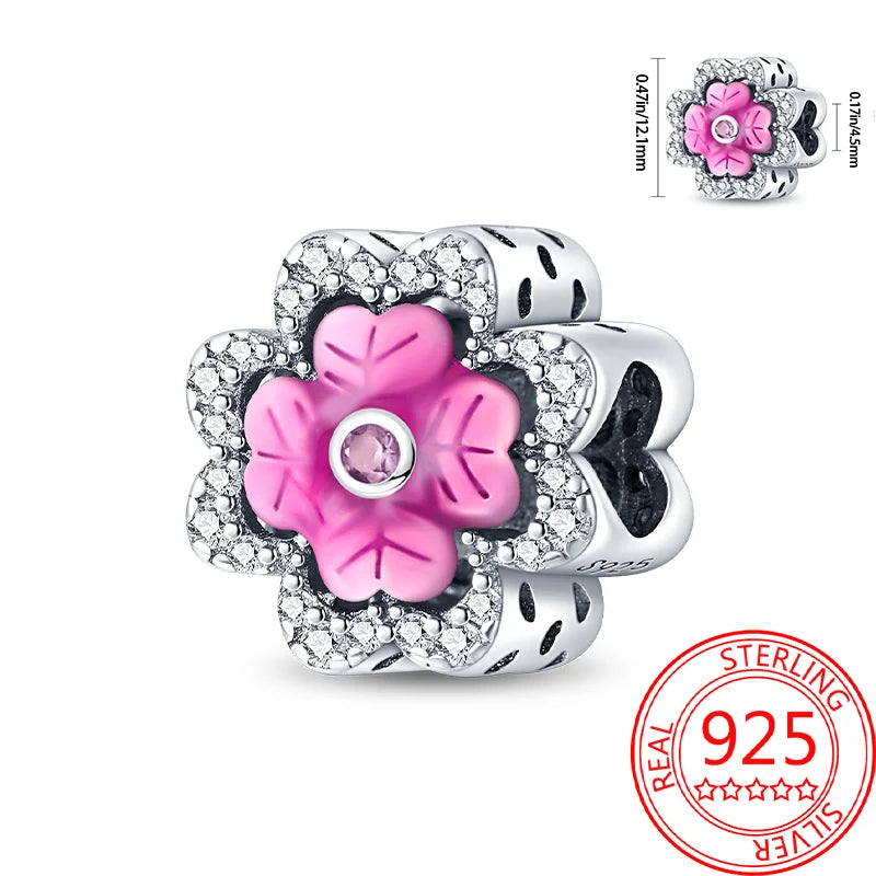 925 Sterling Silver Charm Green Monstera Leaves Charm Fit Bracelet Original Charm Bead for Women Jewelry DIY Making Fine Gift