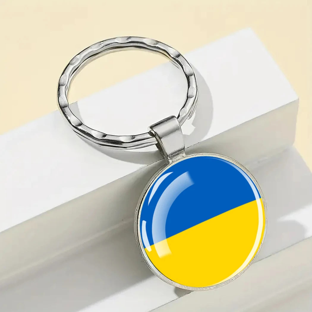 Europe National Flag Keychain Albania Spain Italy France UK Flag Glass Metal Key Chain Bag Pendant Gift for Patriot