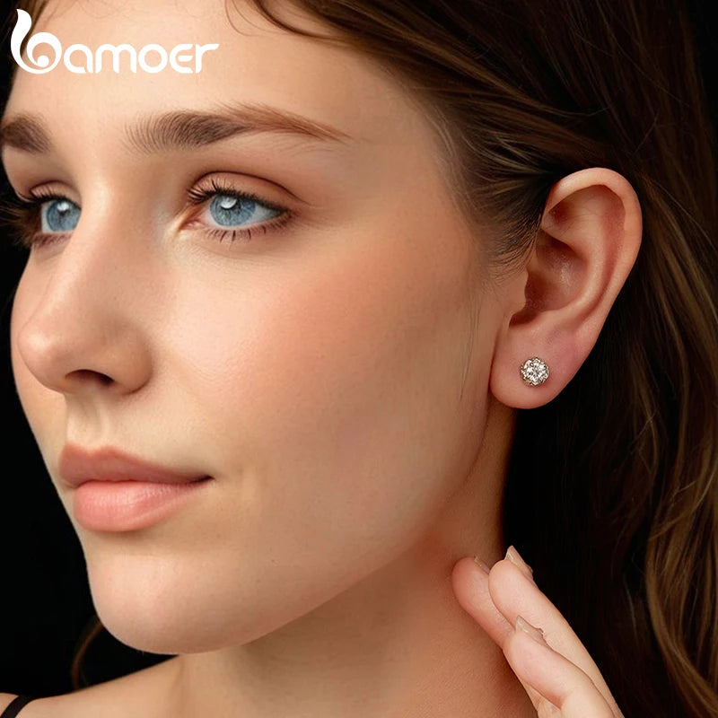 Boucles d'oreilles BAMOER en cristal de moissanite, diamant de laboratoire VVS1, argent sterling 925 texturé, style rétro, pour femmes