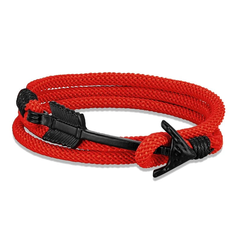 MKENDN Minimalist Multilayer Nautical Rope Bracelet Black Arrow Anchor Bracelets For Men Women lovers' Jewelry Wrap Metal Hooks