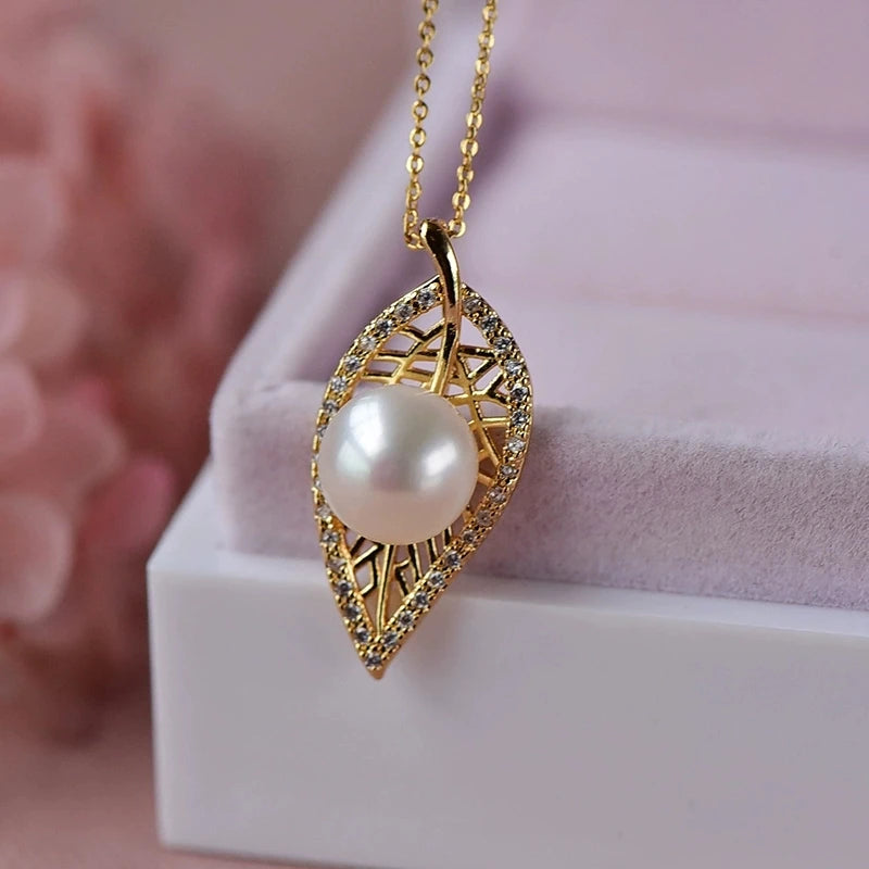 OXTAO Freshwater Pearl Leaf Pendant Necklace 14K Gold Filled for Women Clavicle Chain Necklace Exquisite Jewelry Gift wholesale