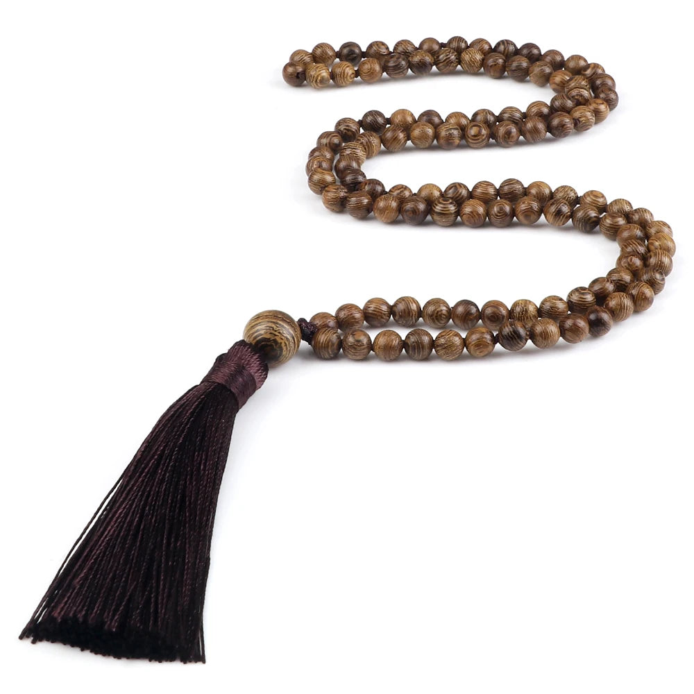 108 Beads Prayer Necklace Natural Green Stripe Onyx Stone Buddhist Buddha Meditation Bead Mala Necklace Women Men Jewelry Gifts