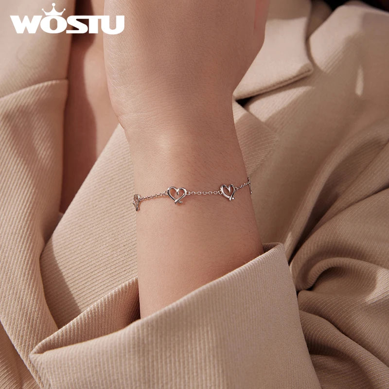WOSTU Christmas Snowflake Bracelet For Women, 925 Silver Sparkling Zirconia Adjustable Chain Links Dainty Winter Jewelry Gift