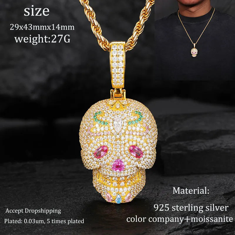 TUHE Unisex S925 Sternanhänger-Halskette mit Moissanit-Eis in Gold- und Silberfarbe – Schmuck für Herren im Hip-Hop-Stil