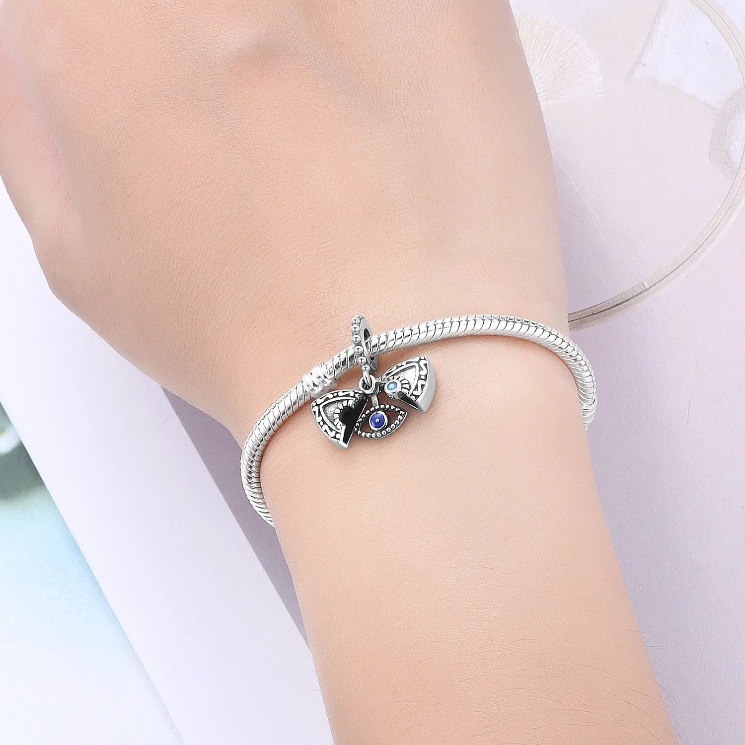PANPOKI 925 Sterling Silver Lucky Eye Box Pendant Beads Original Pendants Bracelet Charm Jewelry Party DIY Trendy Gifts