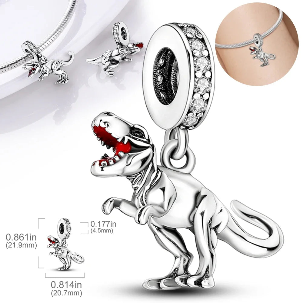 925 Sterling Silver Jurassic T-Rex Flying Dragon Charm Pendant Beads Fit 925 Original Bracelet for Women Jewelry Making