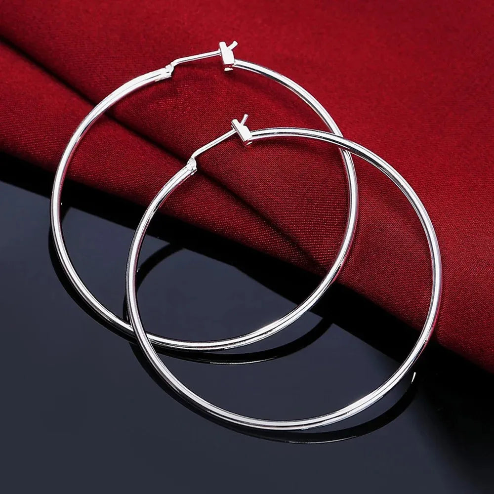 Top Quality 925 Sterling Silver Earrings Simple Round Circle Hoop Earrings For Woman Fashion Wedding Engagement Charm Jewelry - Madeinsea©