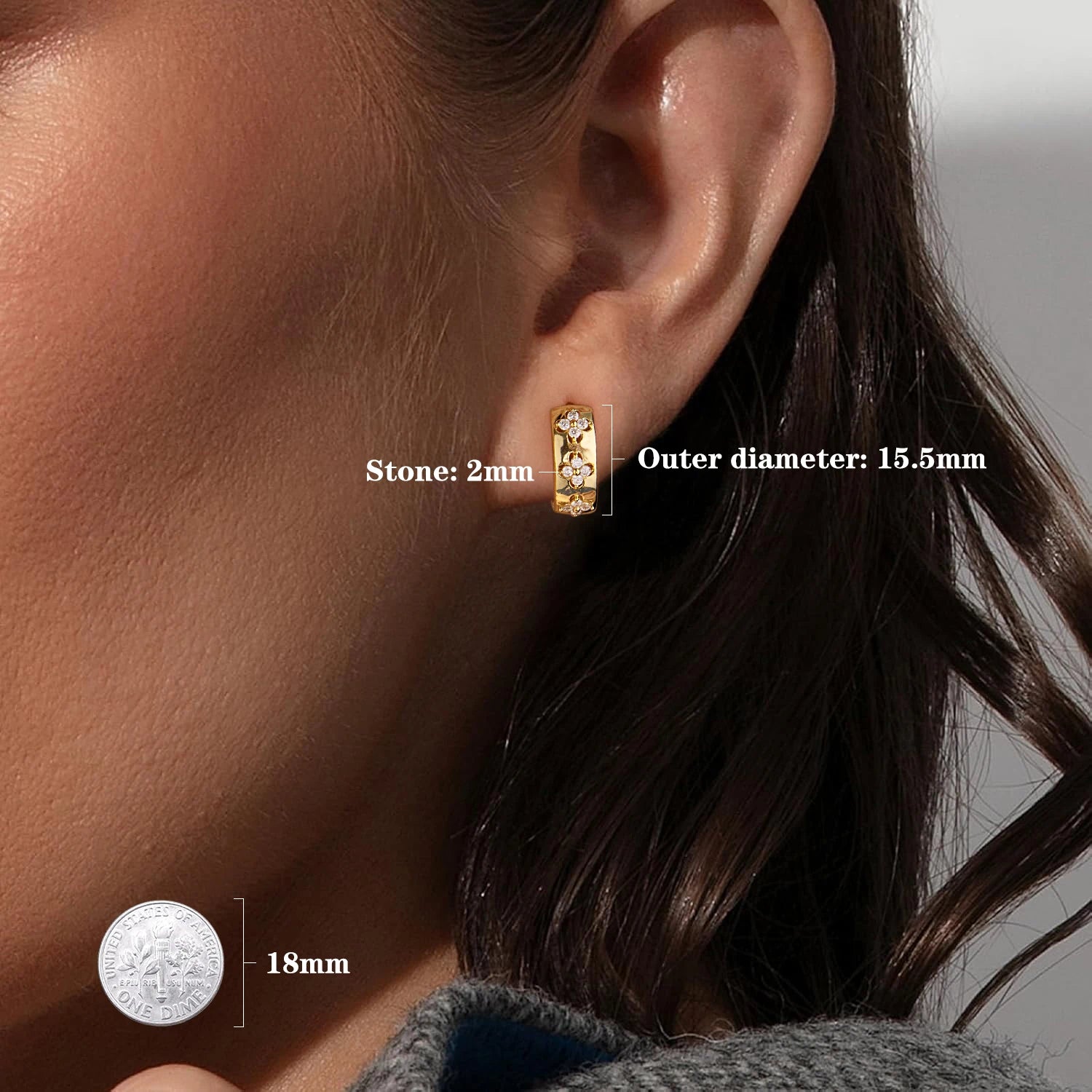 BAMOER Four-Leaf Clover Moissanite Huggies Earrings 925 Sterling Silver Flower Hypoallergenic Jewelry for Women Lucky Gift