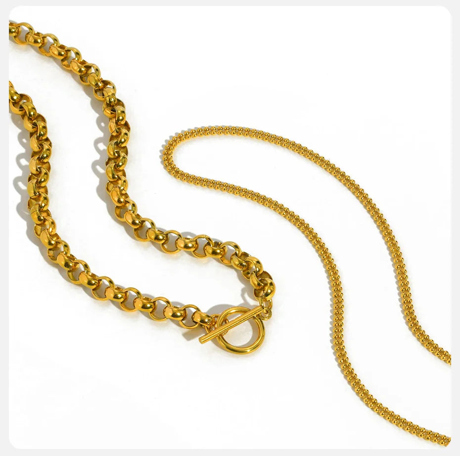 Vnox New Chunky Chain Necklace Women Simple OT Buckle Stainless Steel Round Link Chain Necklace For Women Fashion Jewelry Gift