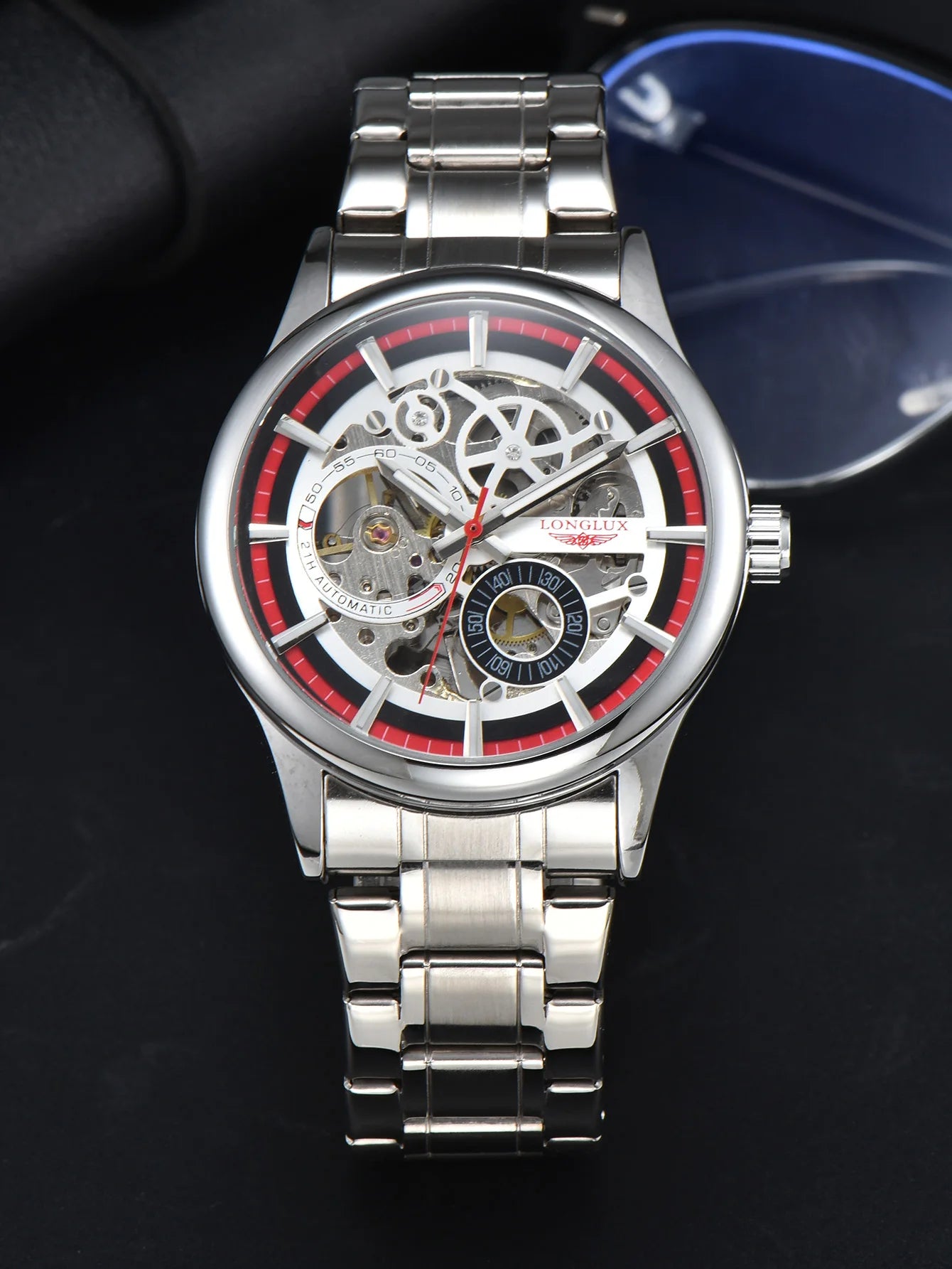 LONGLUX automatic man watch  luxury wholesale mechanical wristwatches stainless steel skeleton waterproof  mens watch men gift