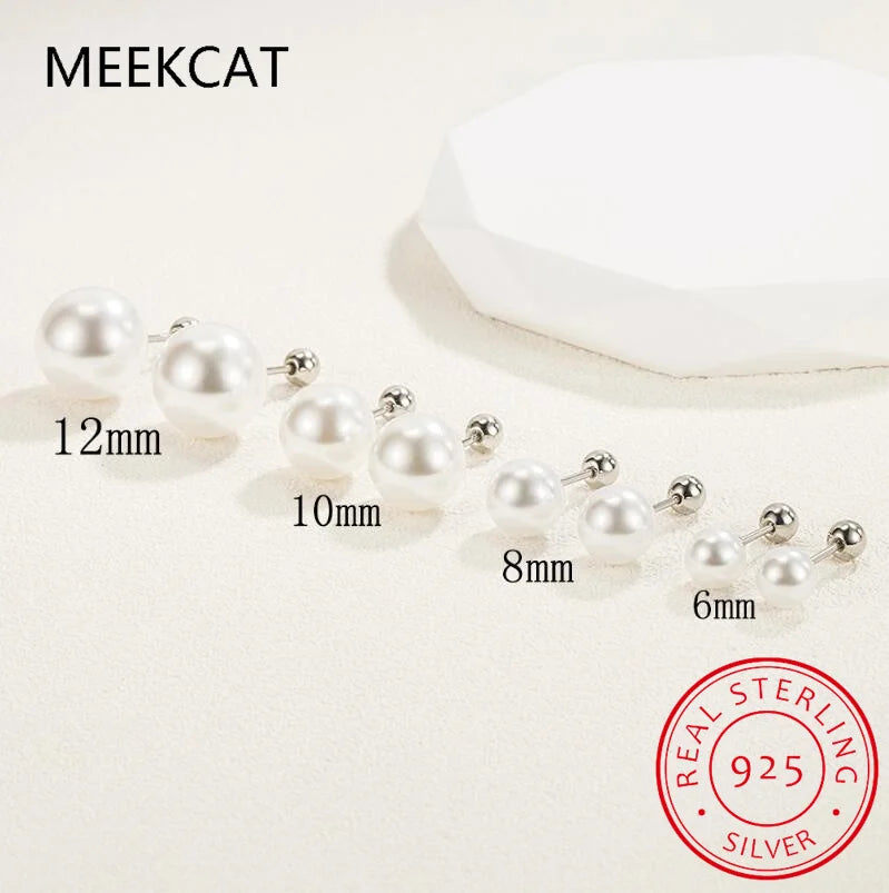 Real 925 Sterling Silver Fashion Freshwater Pearl Screw Stud Earring For Women Party Mini Minimalist Jewelry DA2290