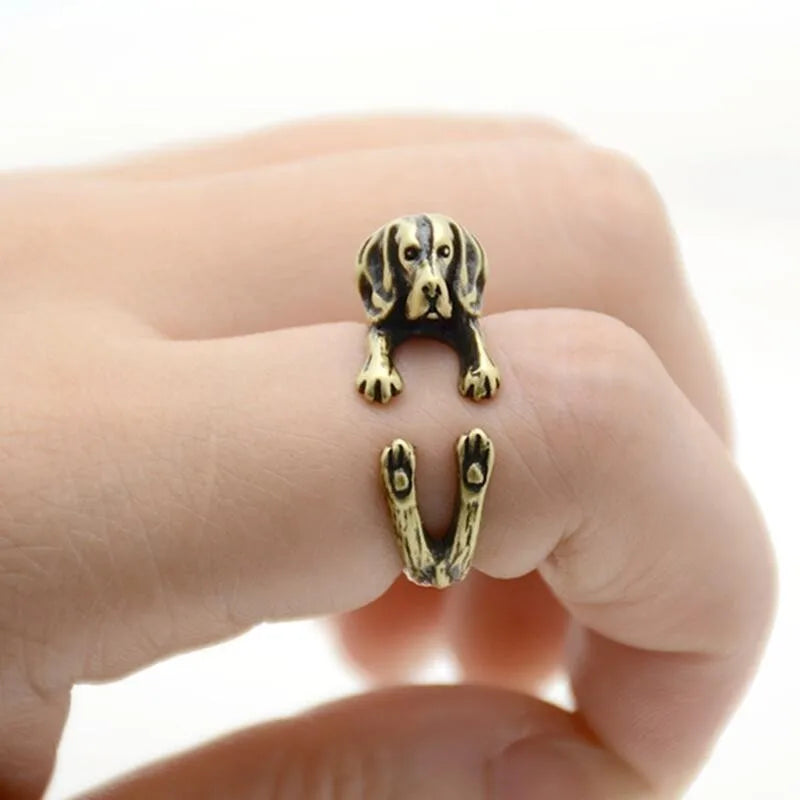 Vintage Hippie Brass Knuckle Cute Beagle&Husky&Boxer Anel Ring Boho Lovely Dog Anillos Animal Rings For Bague Femme Men Jewelry
