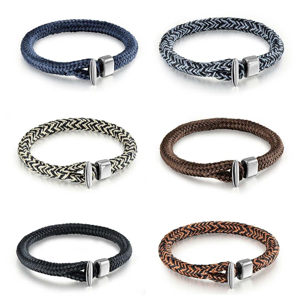 MKENDN Men's Bracelet Sailing Nylon Navy Blue Stainless Steel Hook Charm Bracelet Nylon Rope Bracelet Jewelry Gifts