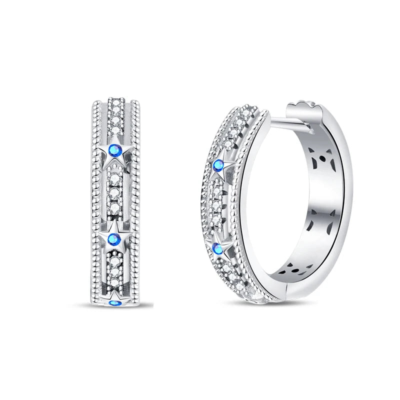 Classic Earrings 925 Silver Zircon Shiny Stars Moon Warm Sun Double Hoop Earrings For Women Original Birthday Party Jewelry Gift