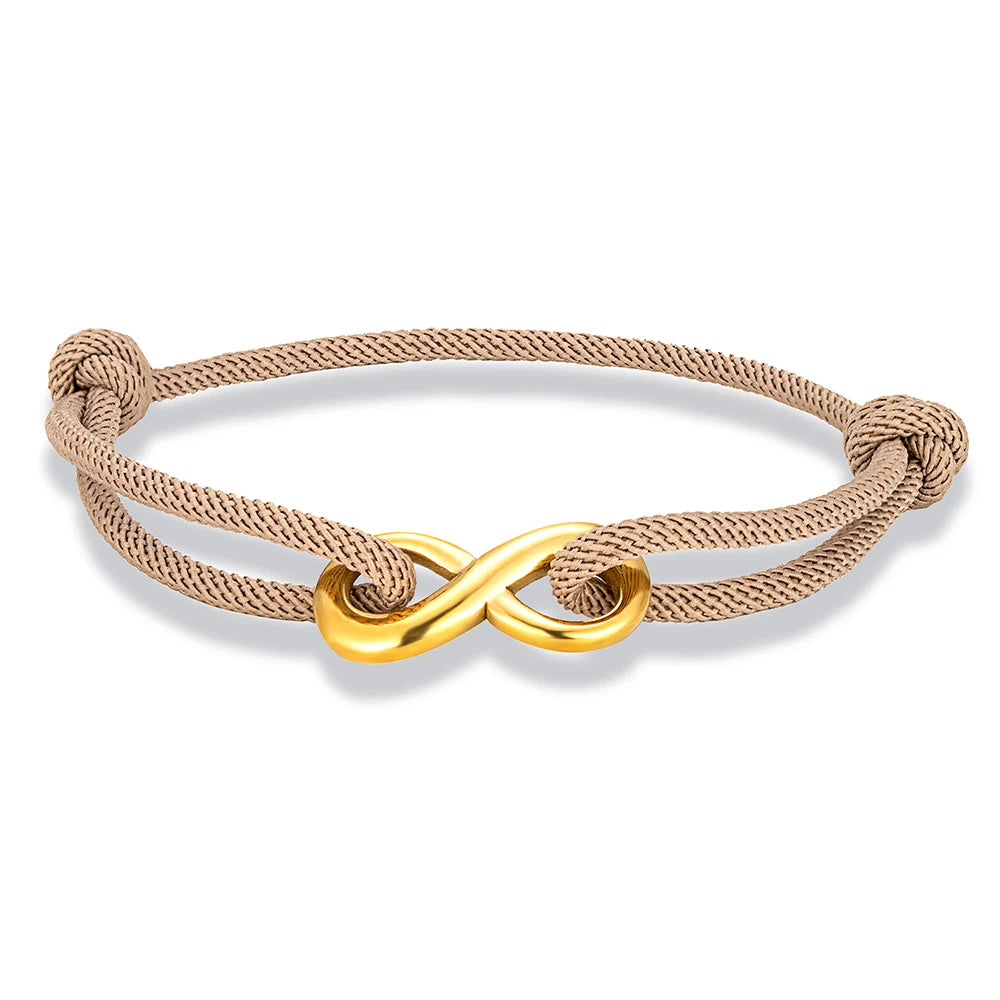 MKENDN Modisches, vergoldetes Edelstahl-Unendlichkeitsarmband für Männer und Frauen, verstellbares Seilarmband, Paar-Schloss-Schmuck