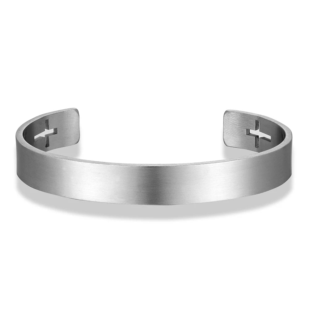 Gold Color Stainless Steel Cross Cuff Bracelet for Men Carving Design Fashion Wristband Hand Accessory Perfect Gift for Him