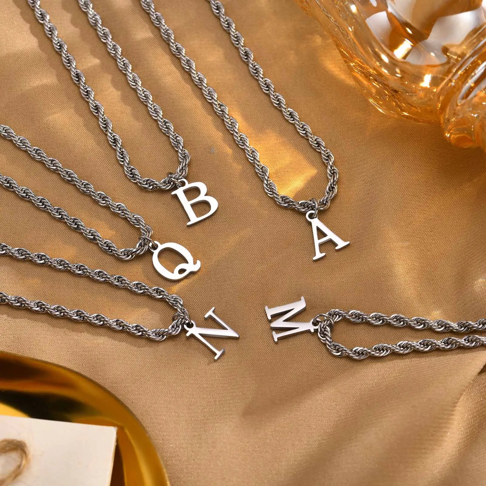 Vnox Initial Necklaces for Women Men, Stainless Steel A-Z Letters Alphabet Charm Pendant with Twisted Rope Chain, Unisex Collar