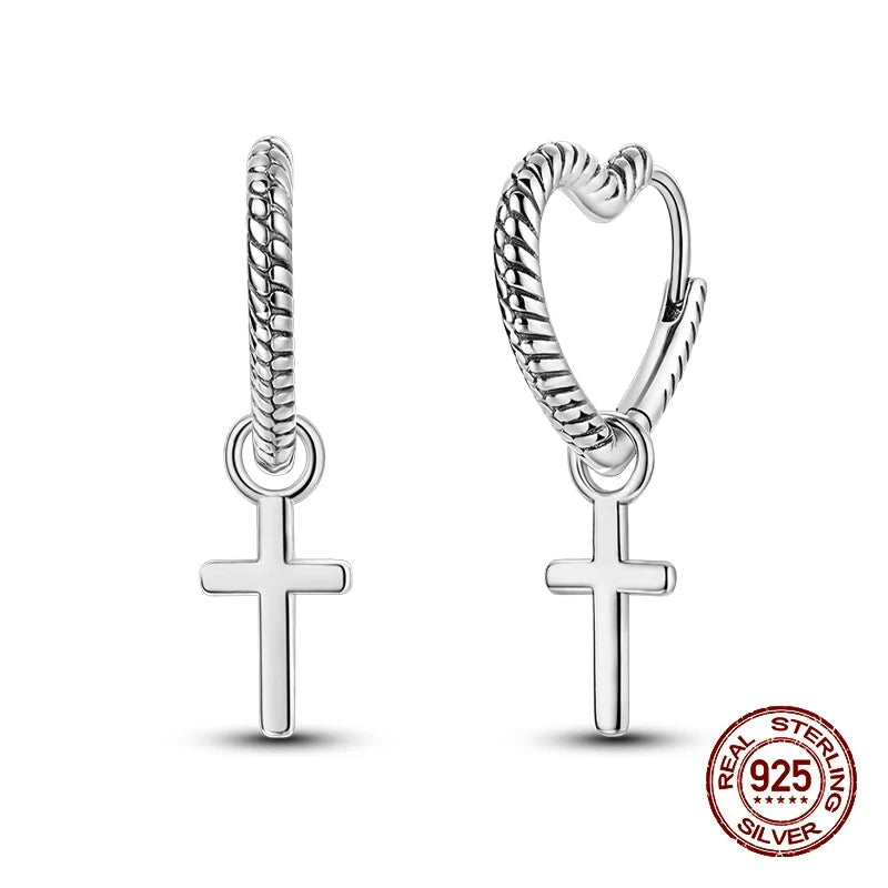 New Earrings 925 Silver Shining Baroque Style Retro Cross Hoop Earrings For Women Daily Wear Birthday Fine Party Jewelry Gift