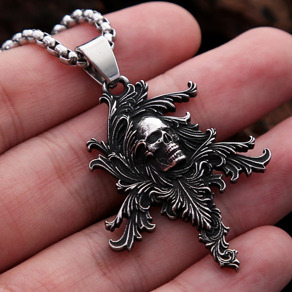 Creative Retro Stainless Steel Skull Pendant Men's Punk Gothic Death Skulls Necklace Unique Motorcycle Amulet Jewelry Wholesale