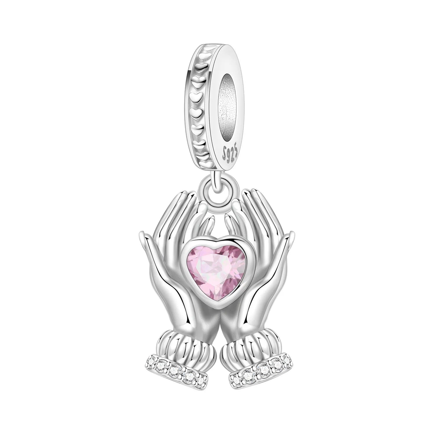 PANPOKI 925 Sterling Silver Pink Zircon Love Series Beads Original Pendants Bracelet Charm Jewelry Party DIY Trendy Gifts
